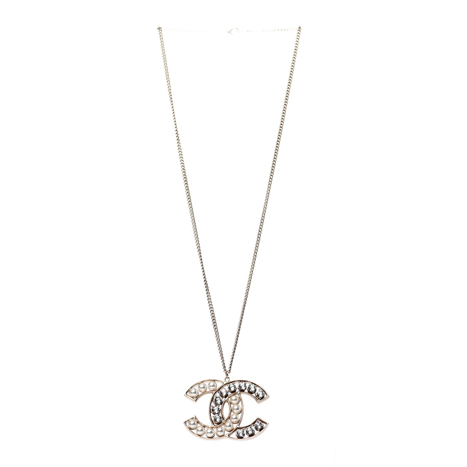 Chanel Pearl Crystal CC Pendant Necklace Gold 3 of 5