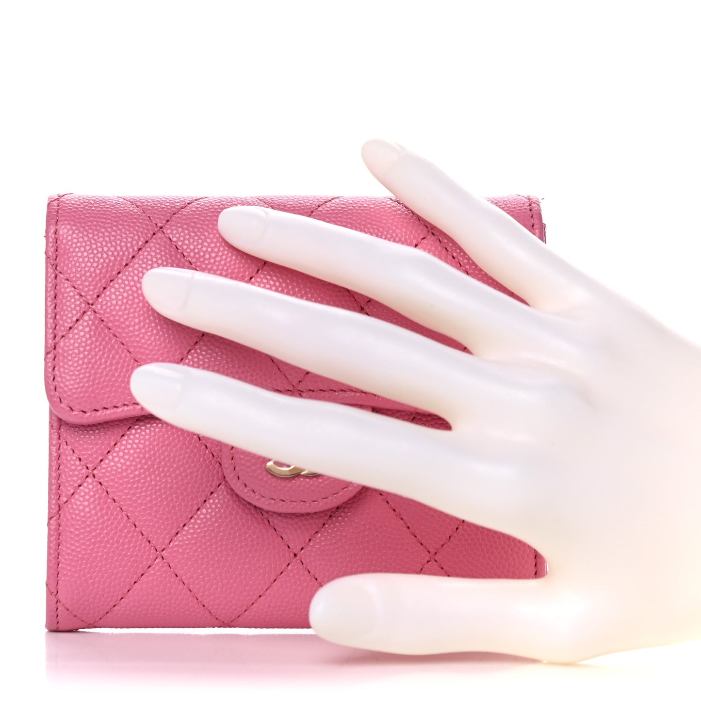 Caviar Quilted Compact Flap Wallet Pink