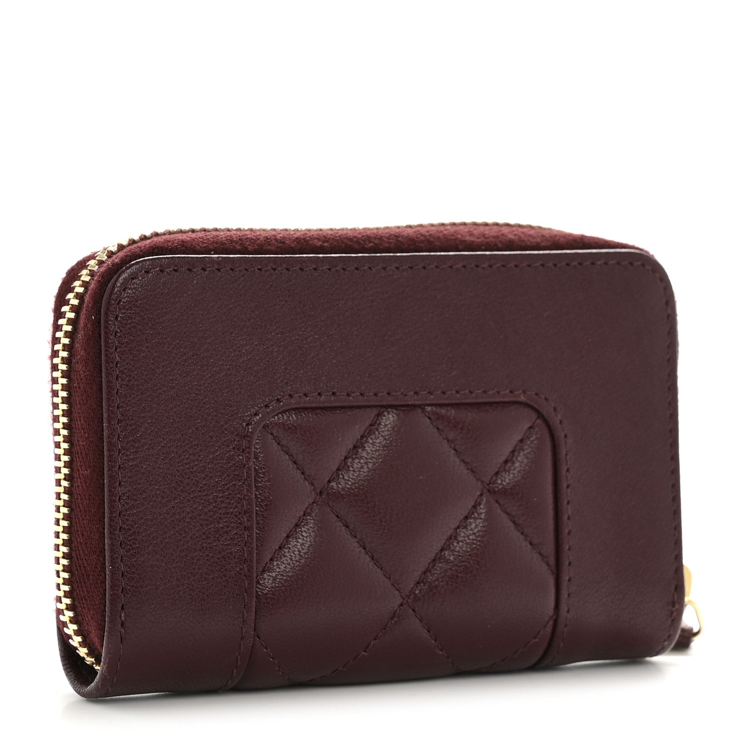 Chanel Sheepskin Quilted Mademoiselle Vintage Zip Coin Purse Dark Red 3 of 9