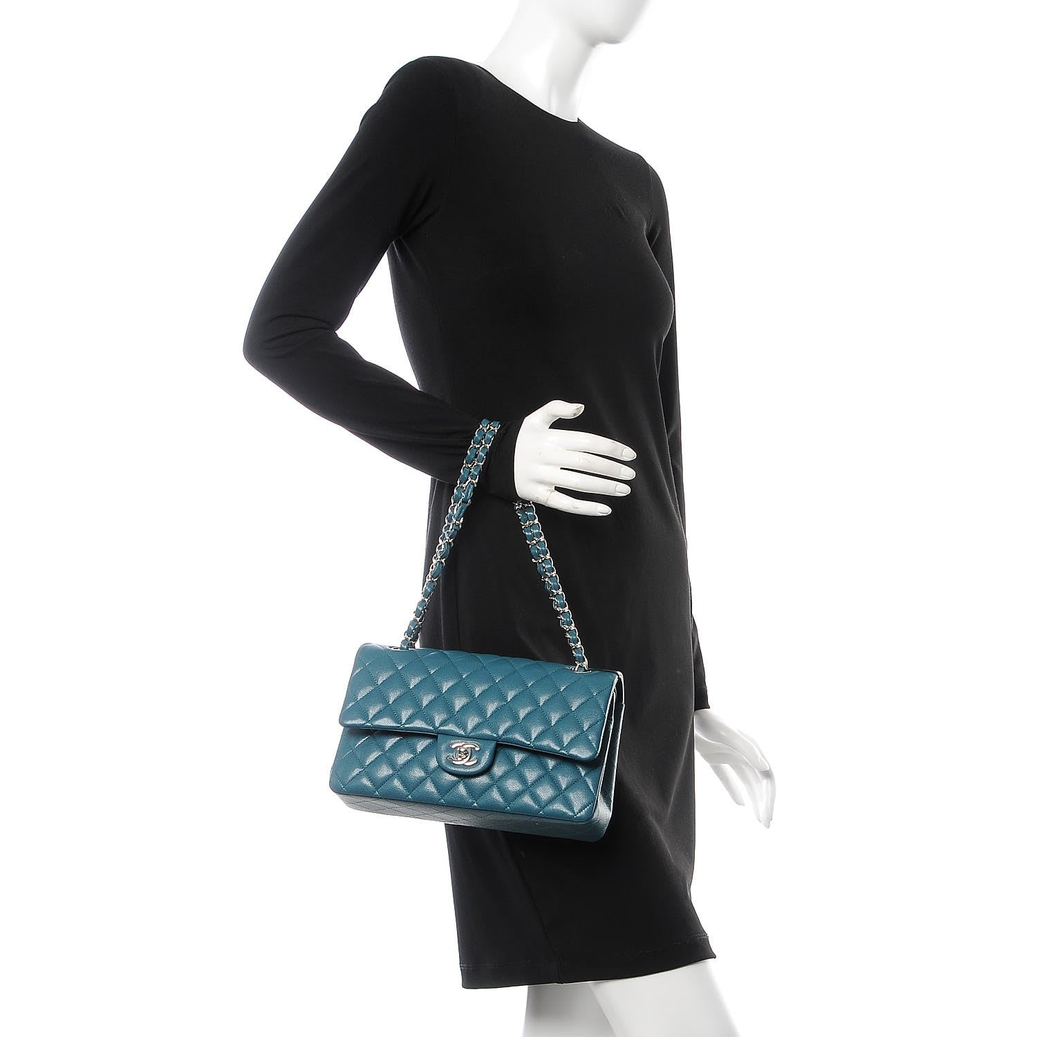 Chanel Caviar Quilted Medium Double Flap Dark Turquoise 3 of 8