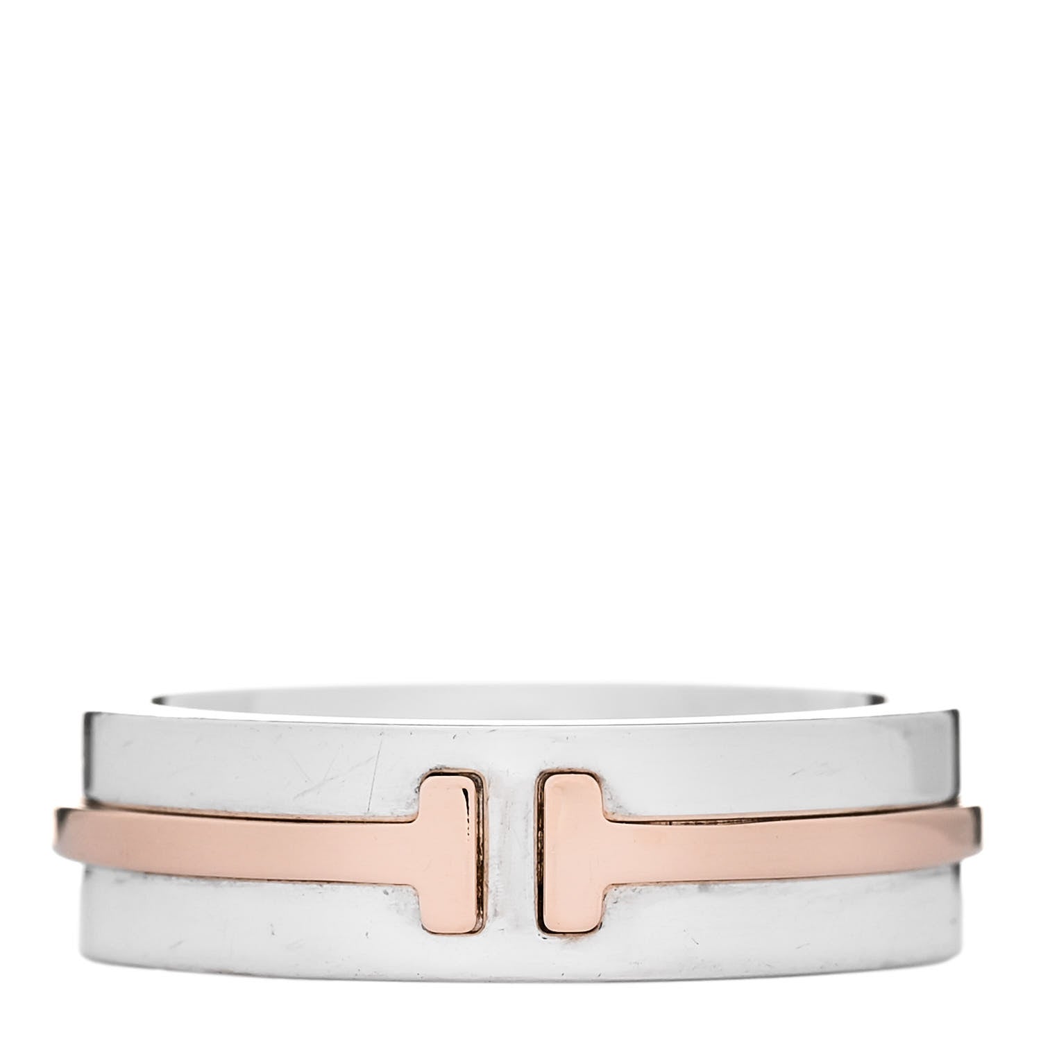 Tiffany Sterling Silver 18K Rose Gold Tiffany T Wide Ring 54 7 1 of 4