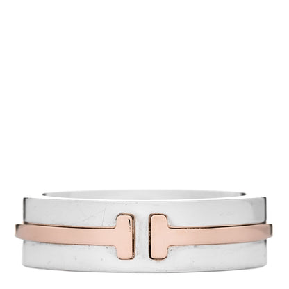 Tiffany Sterling Silver 18K Rose Gold Tiffany T Wide Ring 54 7 1 of 4