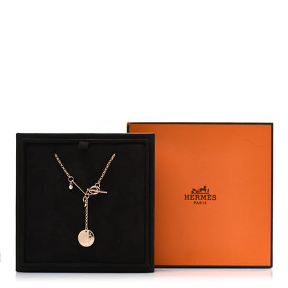 Hermes 18K Rose Gold Diamond PM Ex-Libris Pendant Necklace 5 of 5