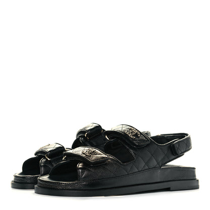 Chanel Grained Calfskin Velcro Dad Sandals 39 Black 3 of 10