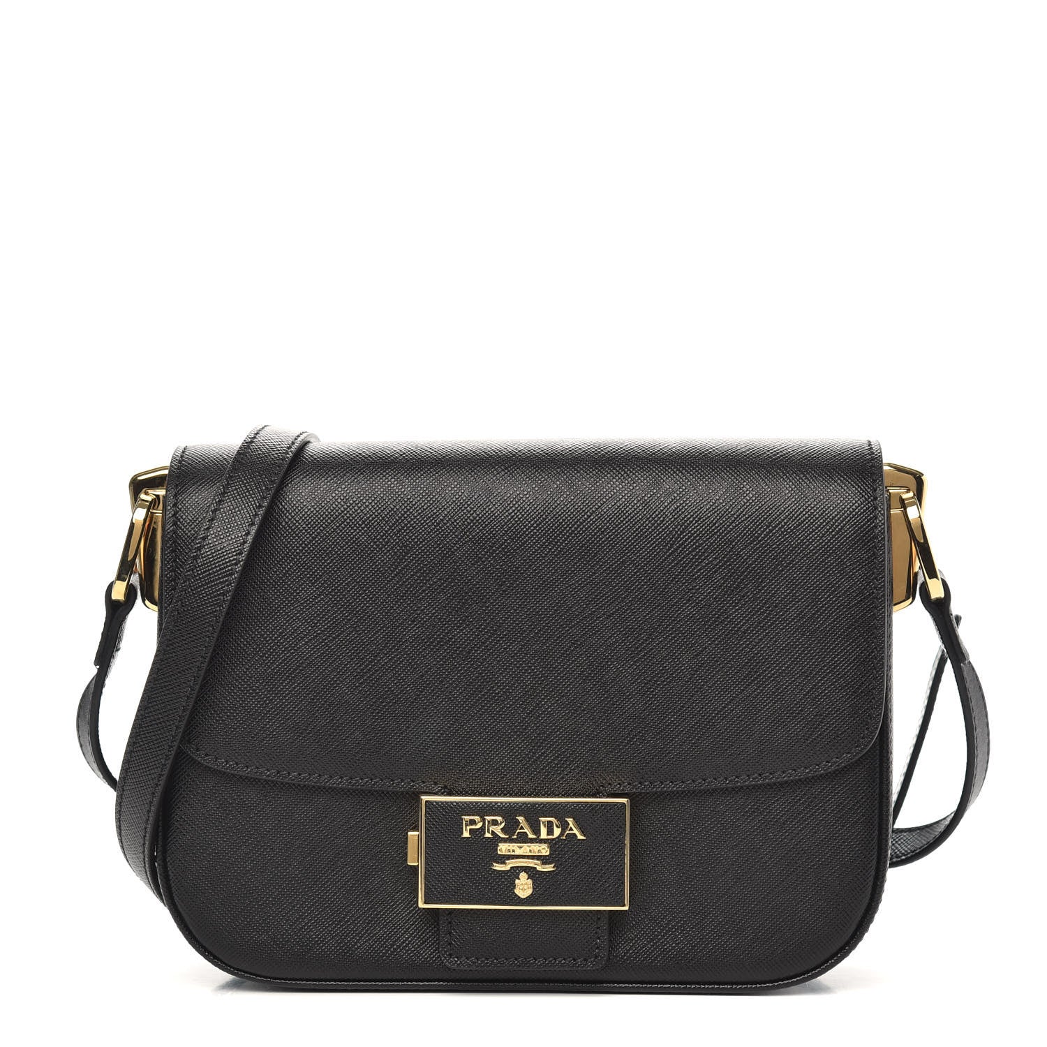 Prada Saffiano Lux Embleme Flap Shoulder Bag Black 1 of 8