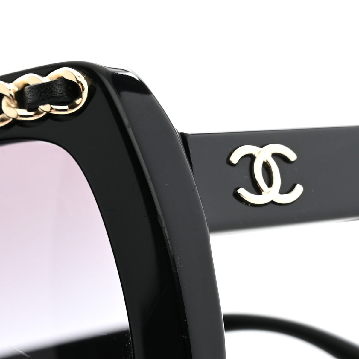 Acetate Calfskin Chain Rectangle Sunglasses 71625A Black