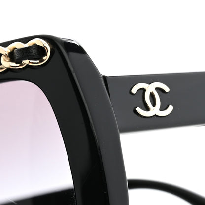 Chanel Acetate Calfskin Chain Rectangle Sunglasses 71625A Black 9 of 10