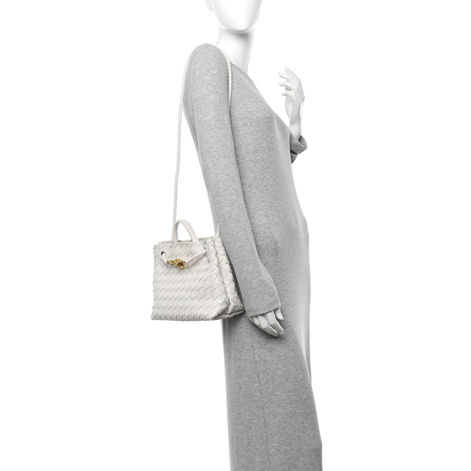 Bottega Veneta Nappa Intrecciato Small Andiamo Shoulder Bag White 2 of 9