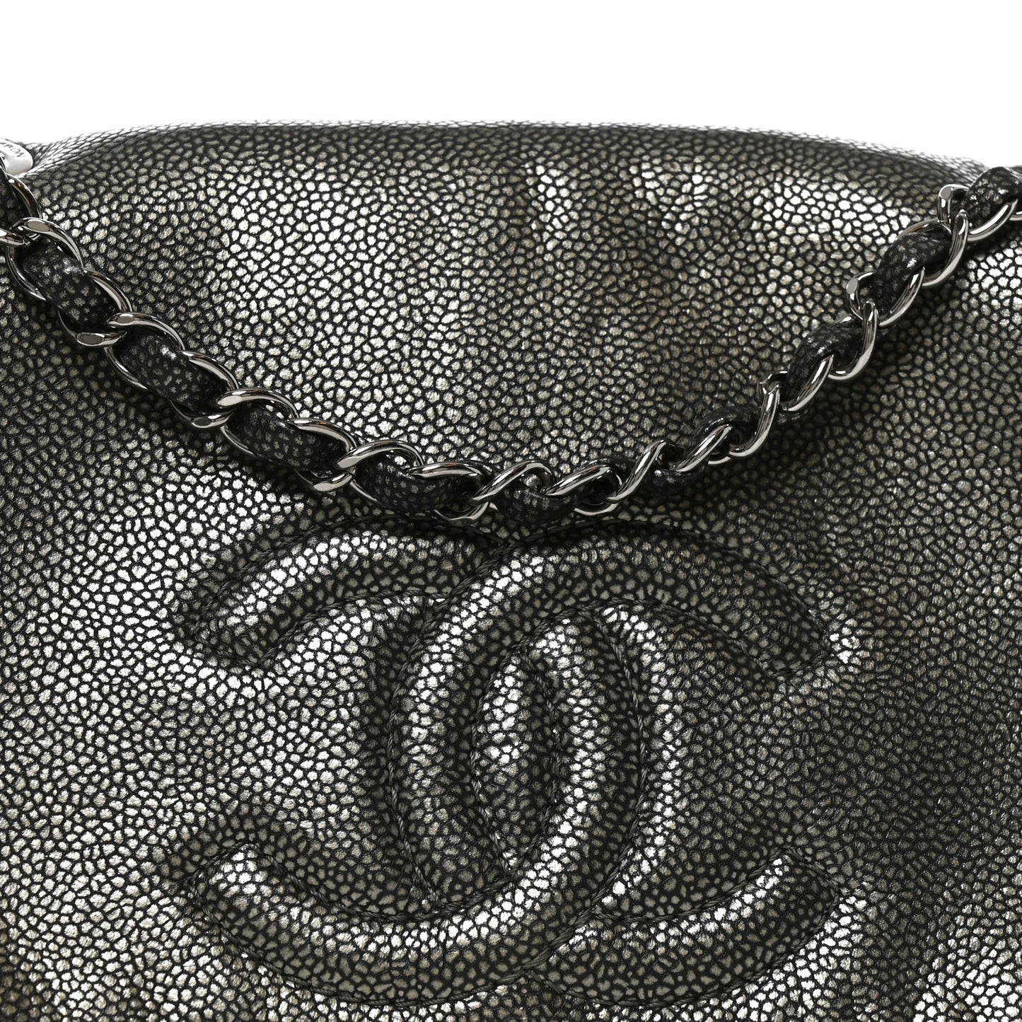Metallic Caviar Medium Timeless CC Flap Dark Silver