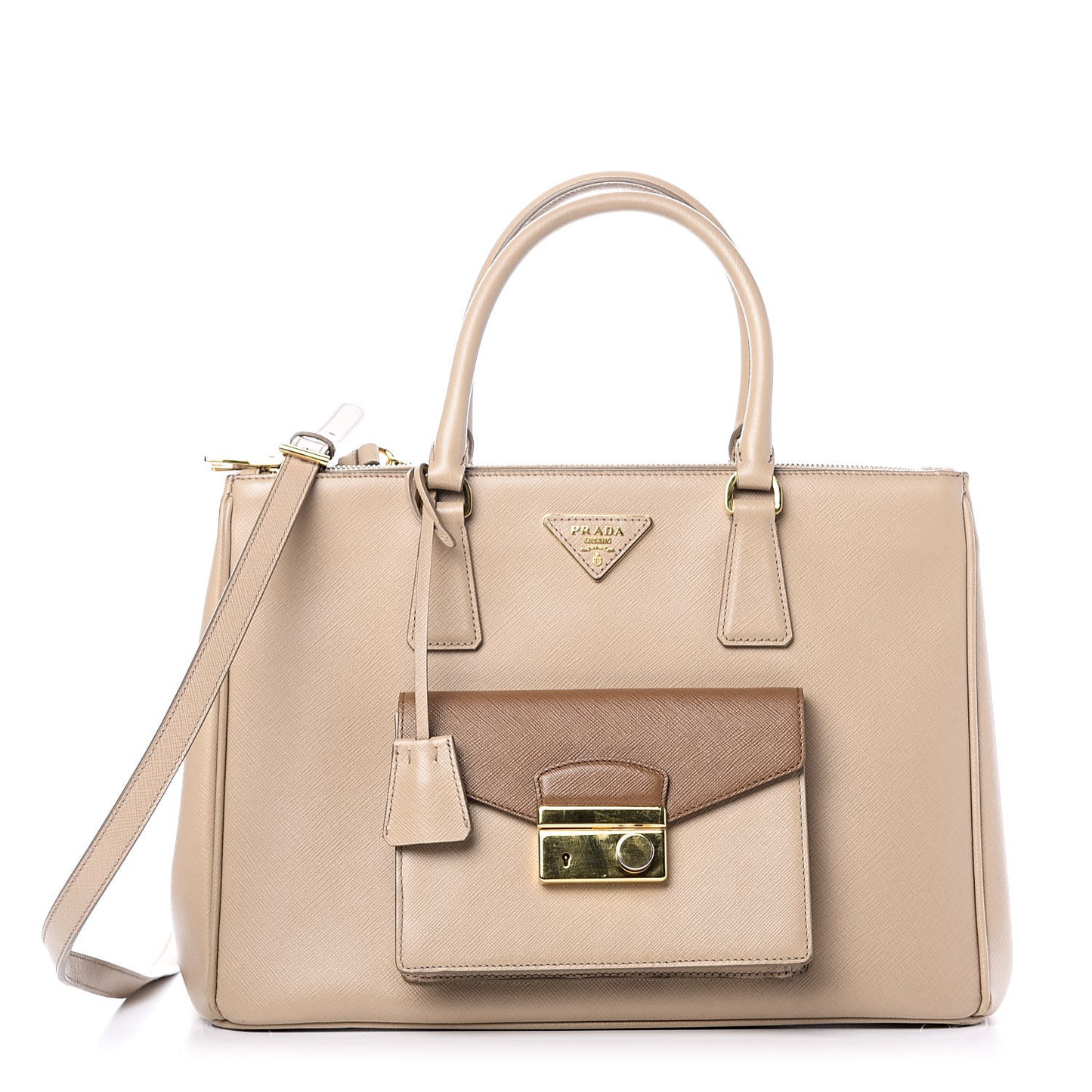 Saffiano Lux Galleria Front Pocket Tote Cammeo Caramel