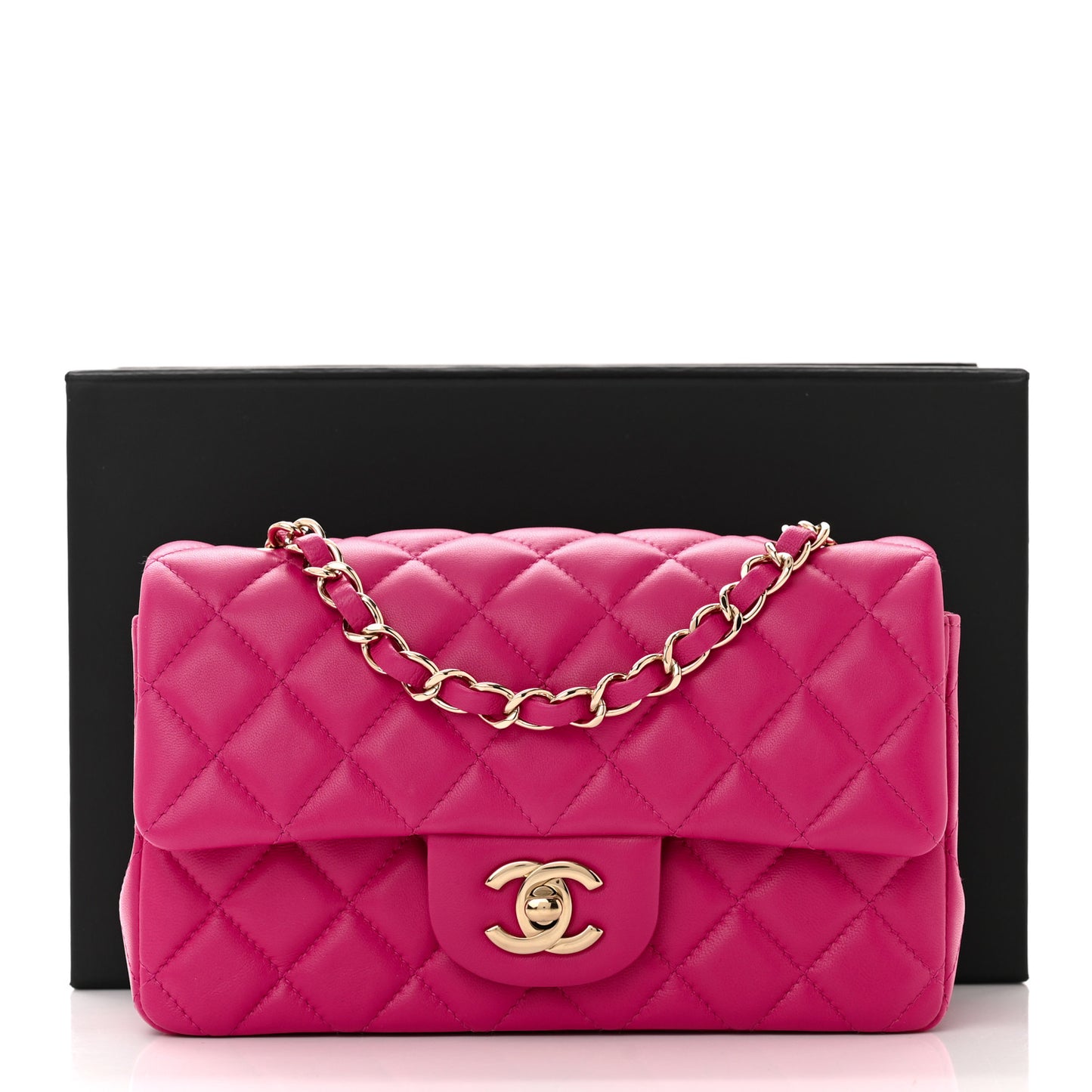 Lambskin Quilted Mini Rectangular Flap Fuchsia