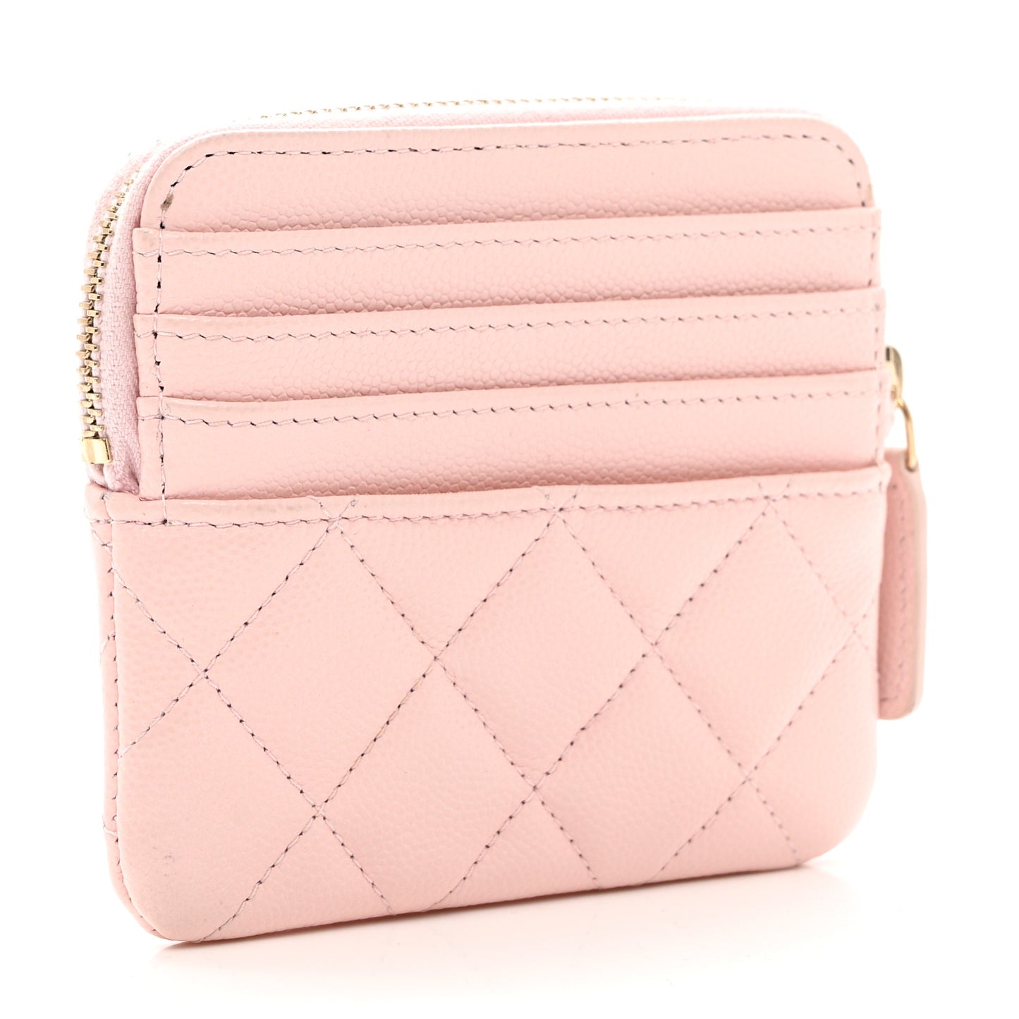 Caviar Quilted Crystal Zip Card Holder Wallet Light Pink