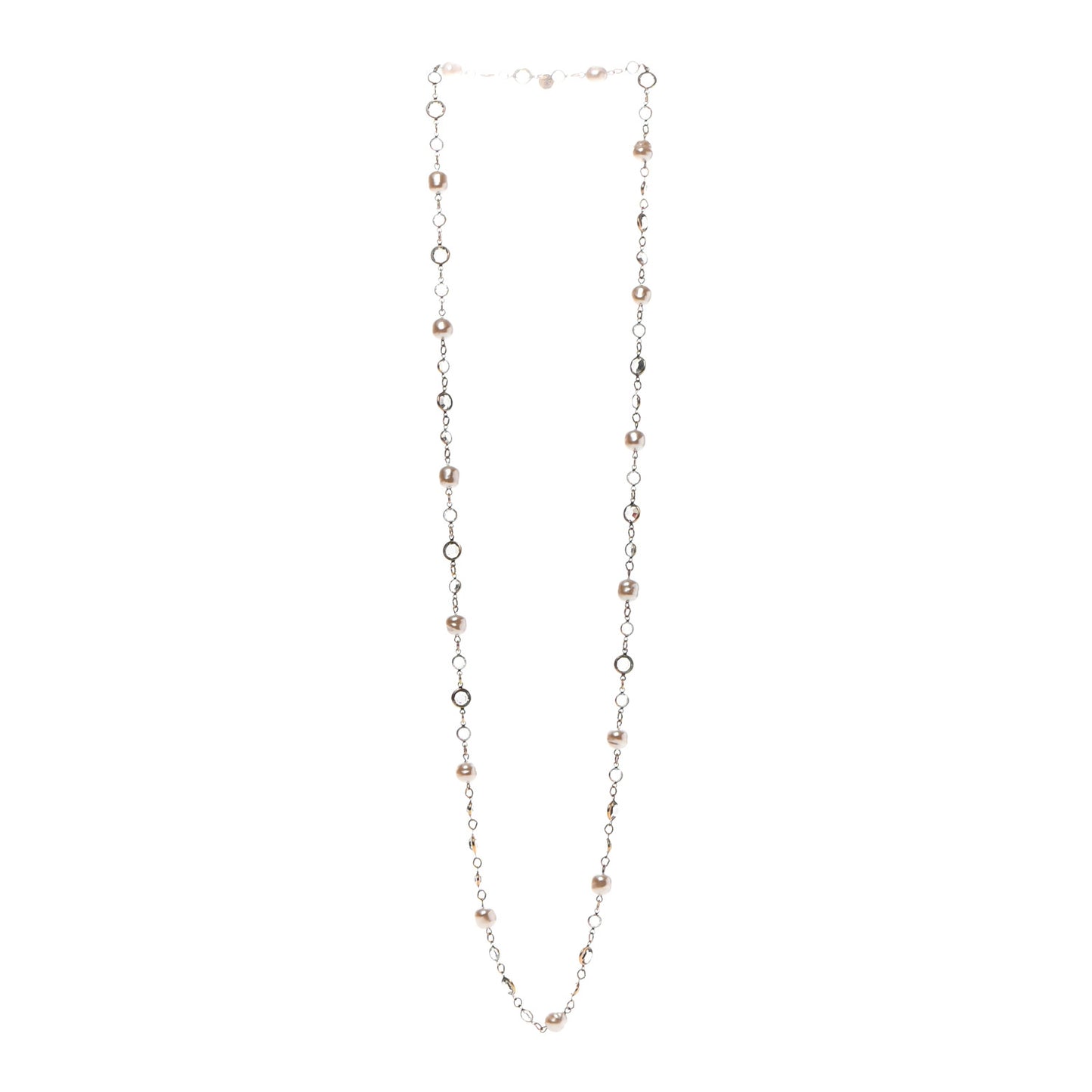 Crystal Pearl CC Long Necklace Gold