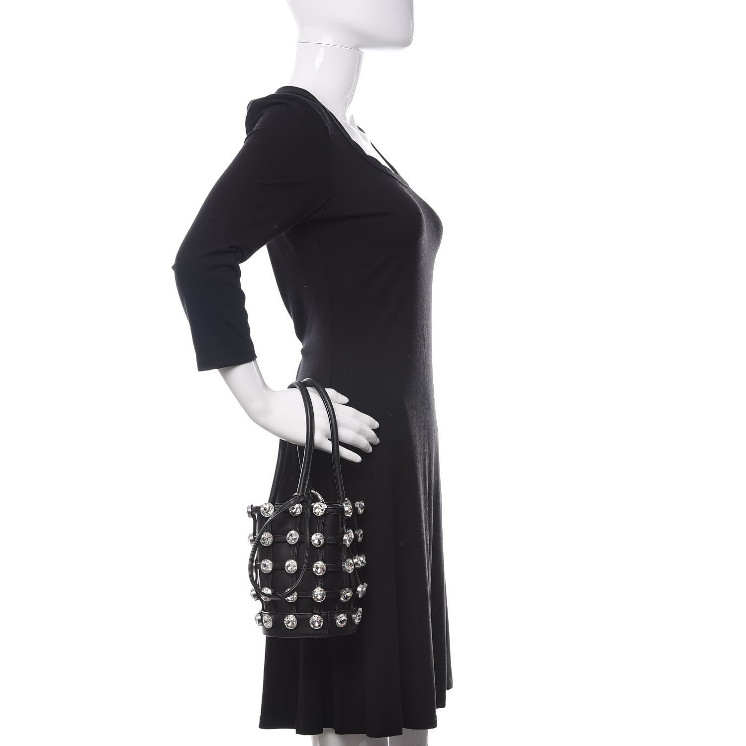 Alexander Wang Calfskin Crystal Embellished Roxy Mini Bucket Bag Black 2 of 12