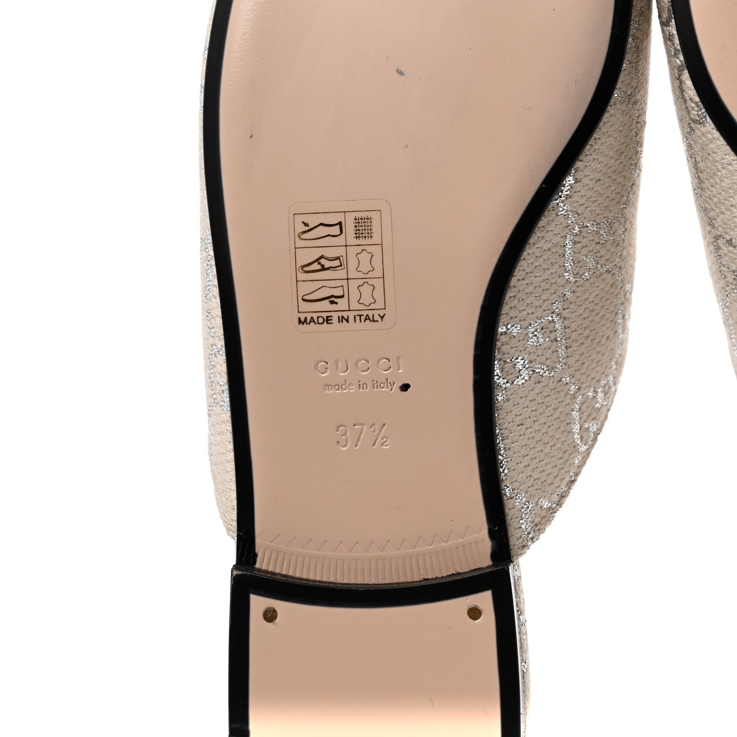 Canvas Lame GG Monogram Womens Princetown Slippers 37.5 Gardenia Silver