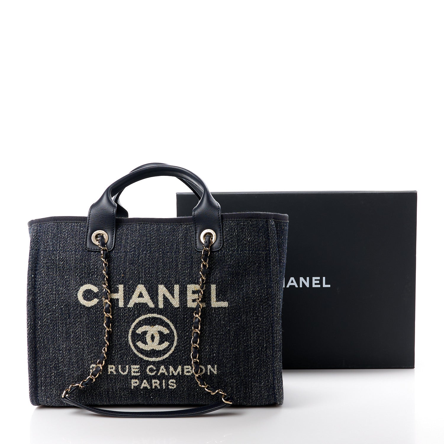Chanel Denim Small Deauville Tote Dark Blue White 14 of 14