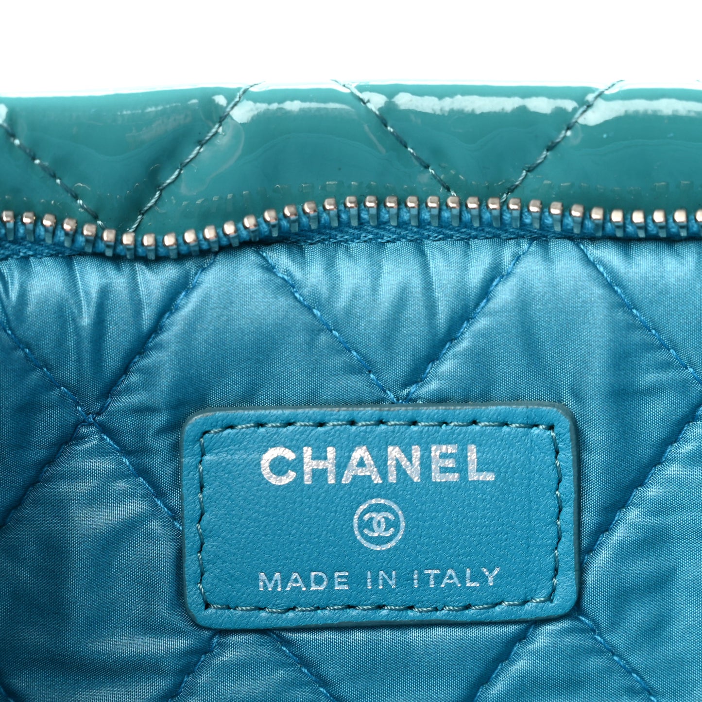 Patent Calfskin Quilted Beauty CC Clutch Blue