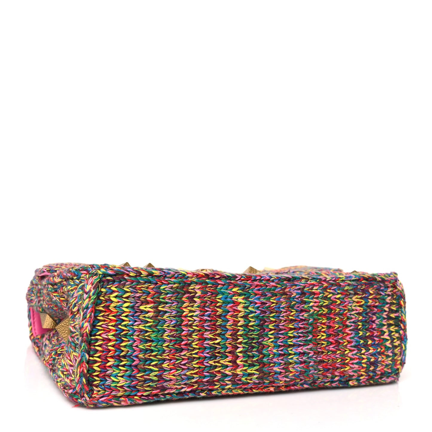 Wool Woven Large Roman Stud Shoulder Bag Multicolor Feminine Pink