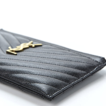Saint Laurent Grain De Poudre Chevron Monogram Bill Pouch Black 6 of 10