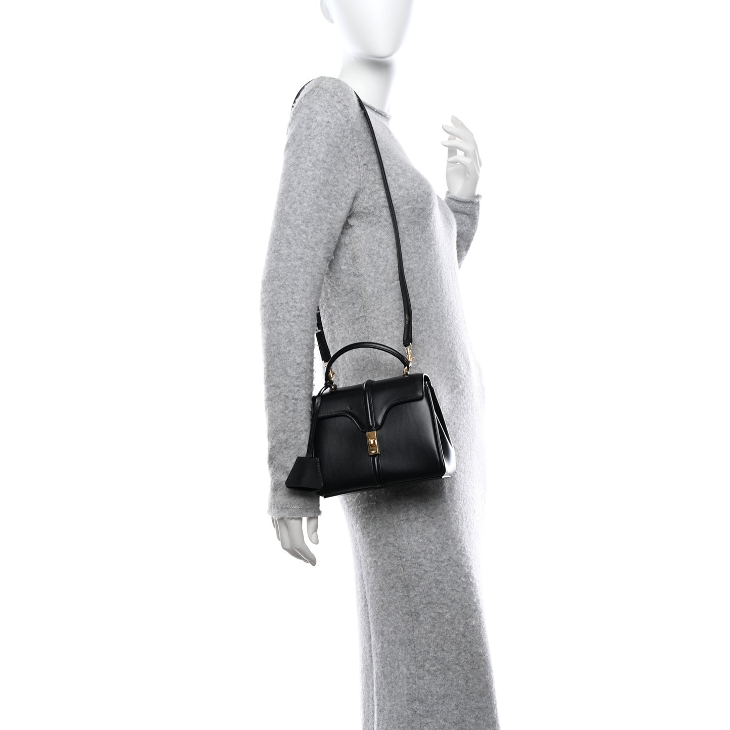 Satinated Calfskin Mini 16 Top Handle Bag Black