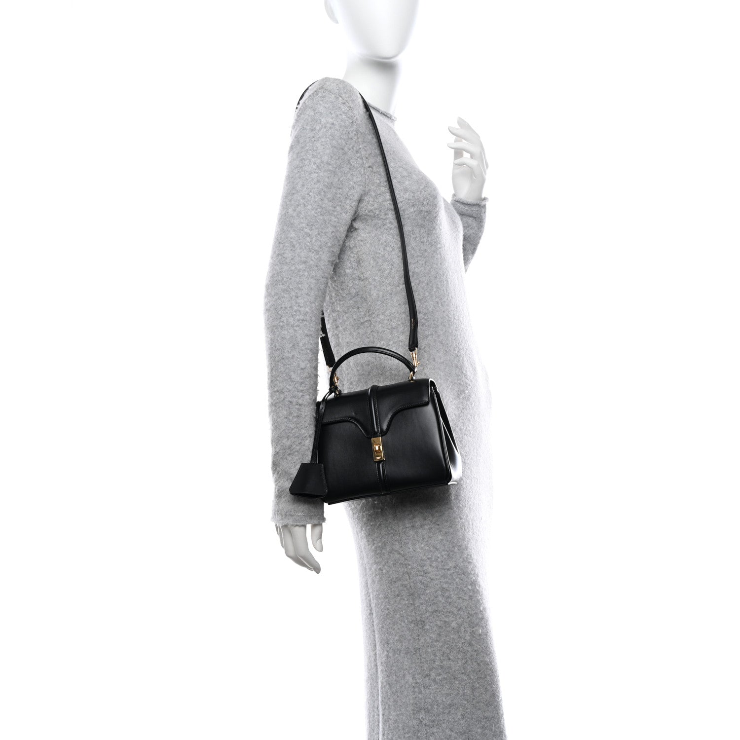Celine Satinated Calfskin Mini 16 Top Handle Bag Black 2 of 12