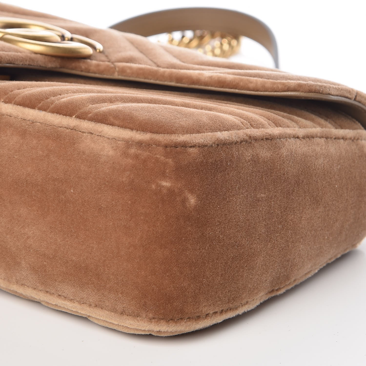 Gucci Velvet Matelasse Small GG Marmont Shoulder Bag Taupe 9 of 9