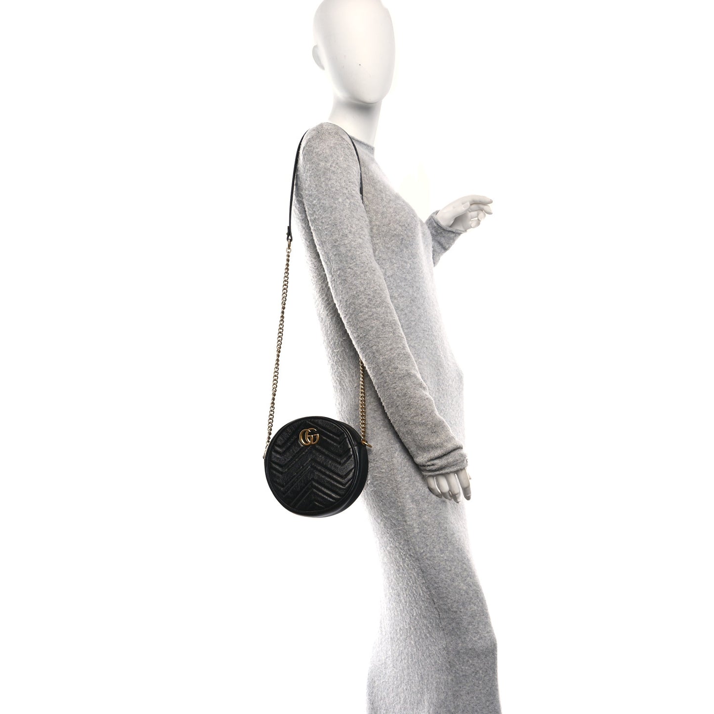 Azalea Calfskin Matelasse Heart Mini GG Marmont Round Shoulder Bag Black