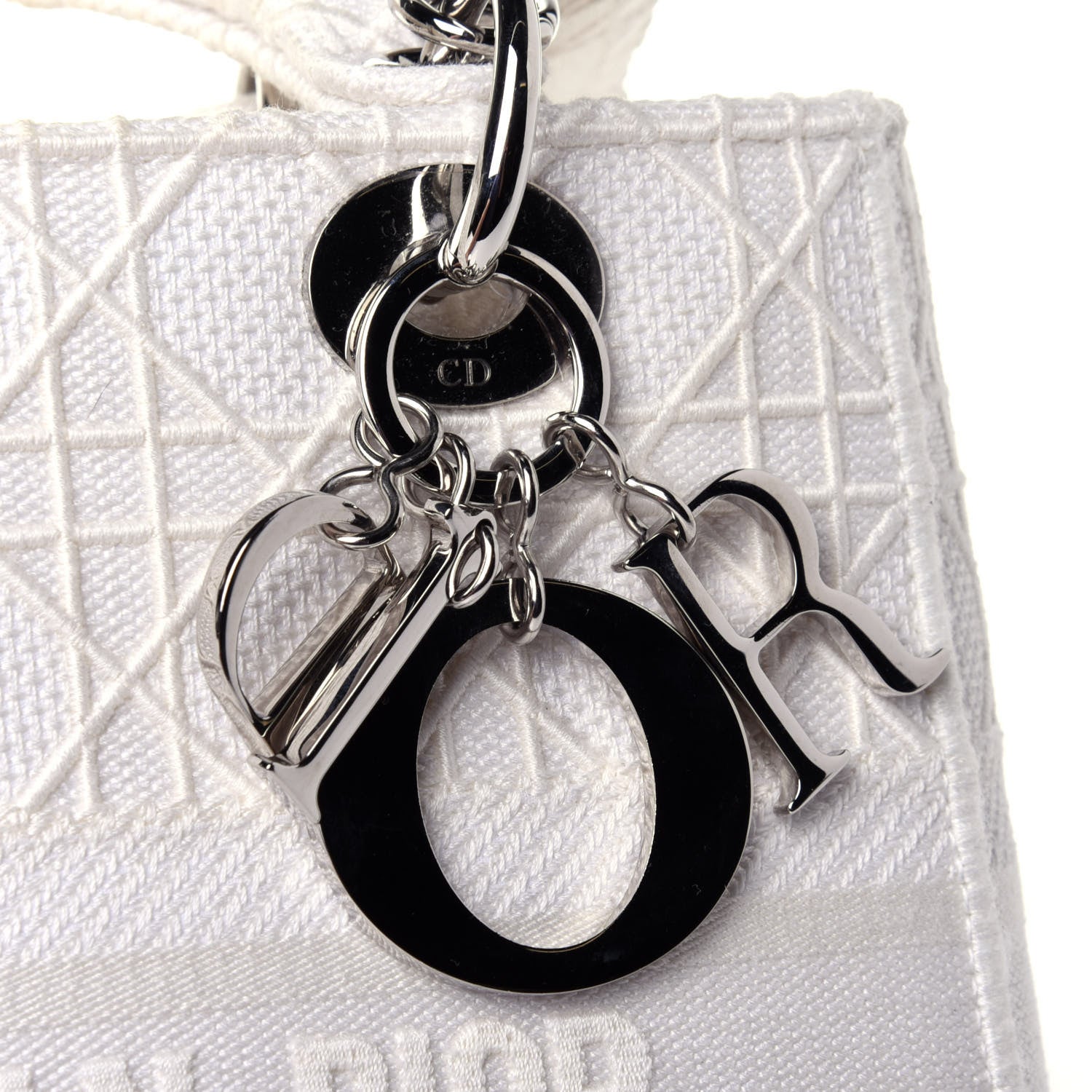 Christian Dior Canvas Embroidered Cannage Medium Lady D-Lite White 9 of 10