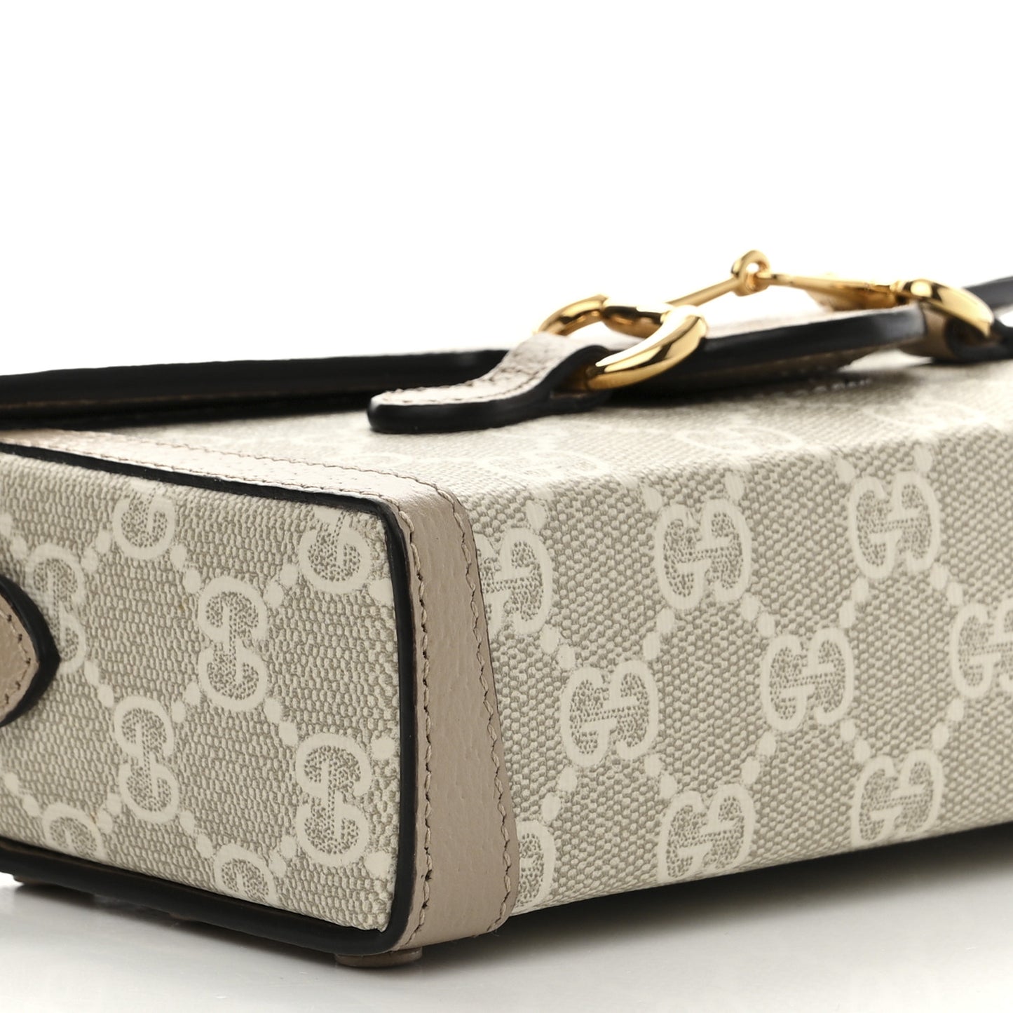 GG Supreme Monogram Textured Dollar Calfskin Mini Horsebit 1955 Shoulder Bag Beige Mystic White Oatmeal