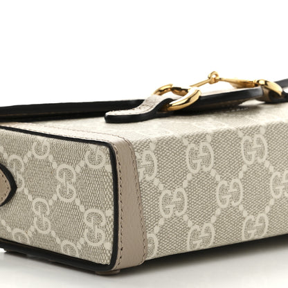 Gucci GG Supreme Monogram Textured Dollar Calfskin Mini Horsebit 1955 Shoulder Bag Beige Mystic White Oatmeal 9 of 10