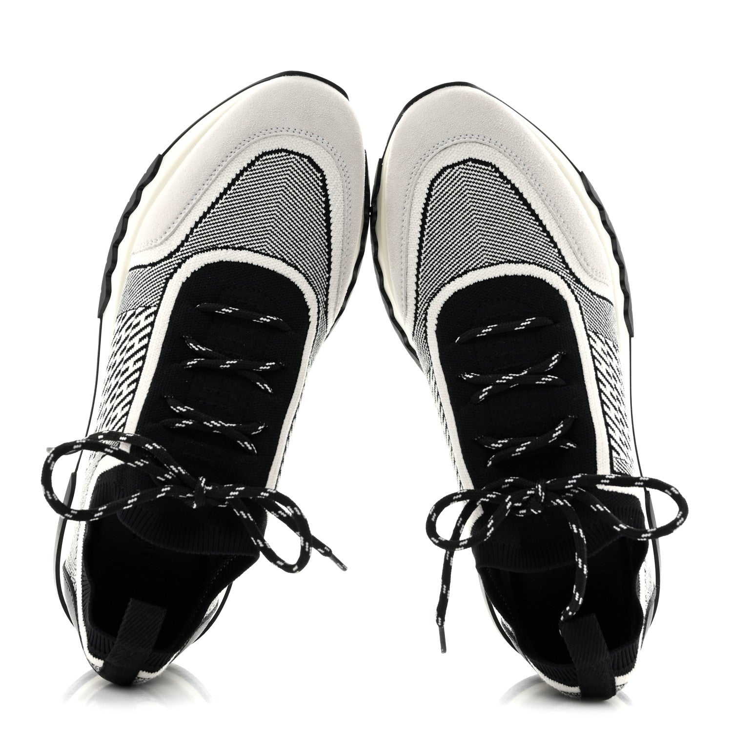 Hermes Knit Bi-Color Womens Addict Sneakers 37 Black White 2 of 9