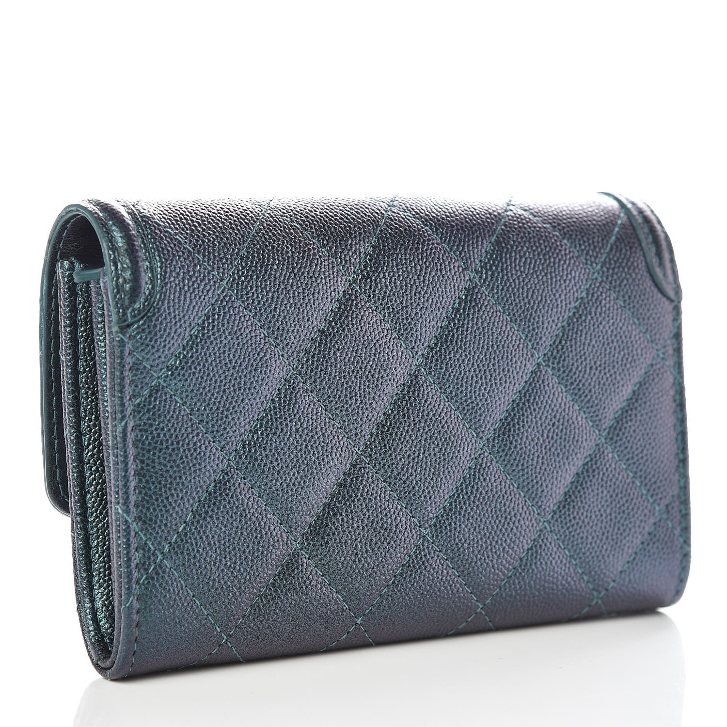 Chanel Iridescent Caviar Quilted Medium Filigree Flap Wallet Dark Turquoise 3 of 19