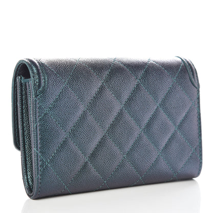 Chanel Iridescent Caviar Quilted Medium Filigree Flap Wallet Dark Turquoise 3 of 19