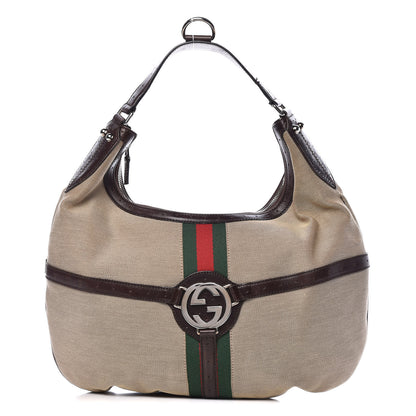 Gucci Canvas Web GG Reins Hobo Brown 1 of 11