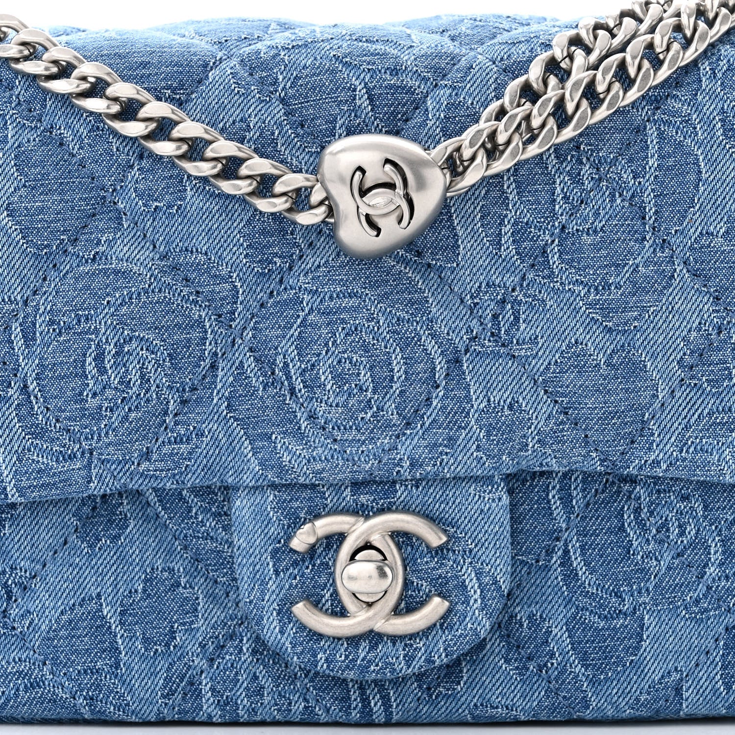 Chanel Denim Quilted Camellia Sweetheart Mini Flap Blue 8 of 11
