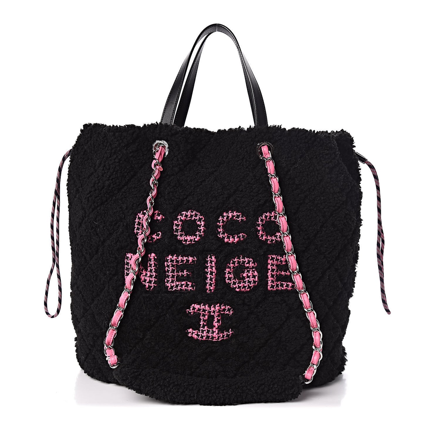 Shearling Sheepskin Large Coco Neige Tote Black