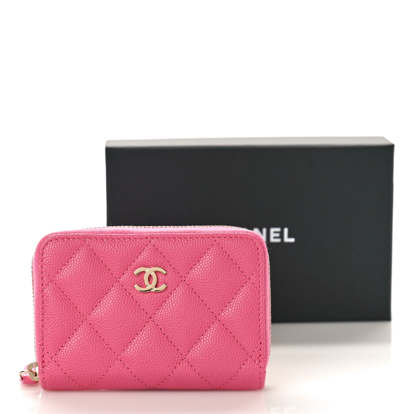 Caviar Quilted Zip Coin Purse Pink
