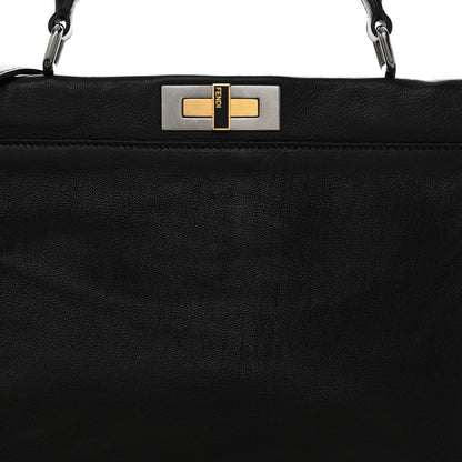 Fendi Goatskin Zucca Large Peekaboo Iconic Satchel Black Tobacco 9 of 11