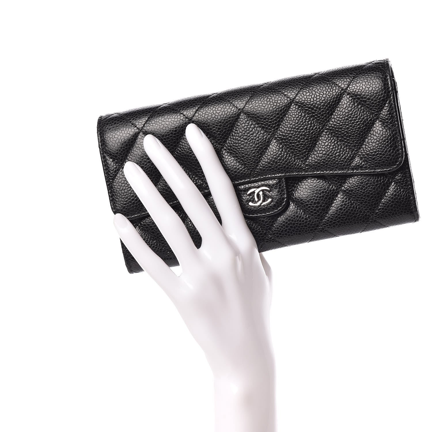 Chanel Caviar Quilted Large Gusset Flap Wallet Black 2 of 10