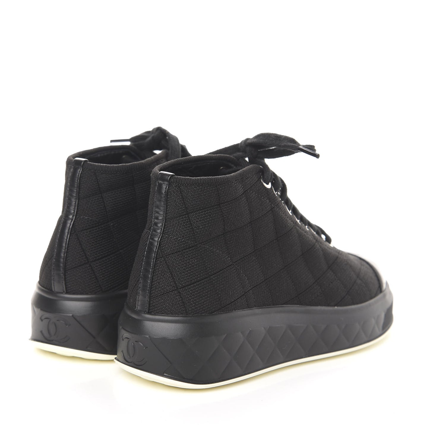 Fabric Quilted Lambskin Cap Toe Lace Up Sneakers 36 Black