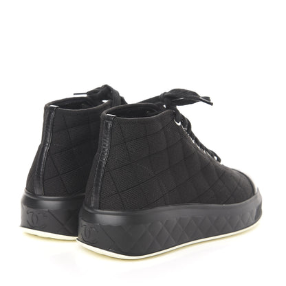 Chanel Fabric Quilted Lambskin Cap Toe Lace Up Sneakers 36 Black 4 of 11