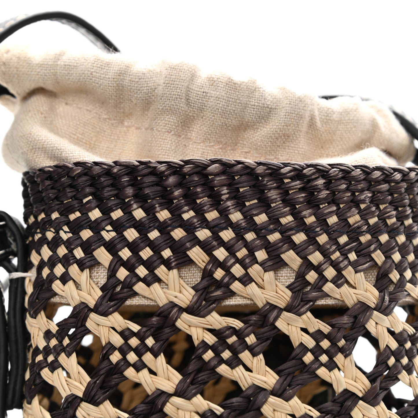 Calfskin Raffia Paula's Ibiza Pocket Bucket Bag Natural Navy Blue