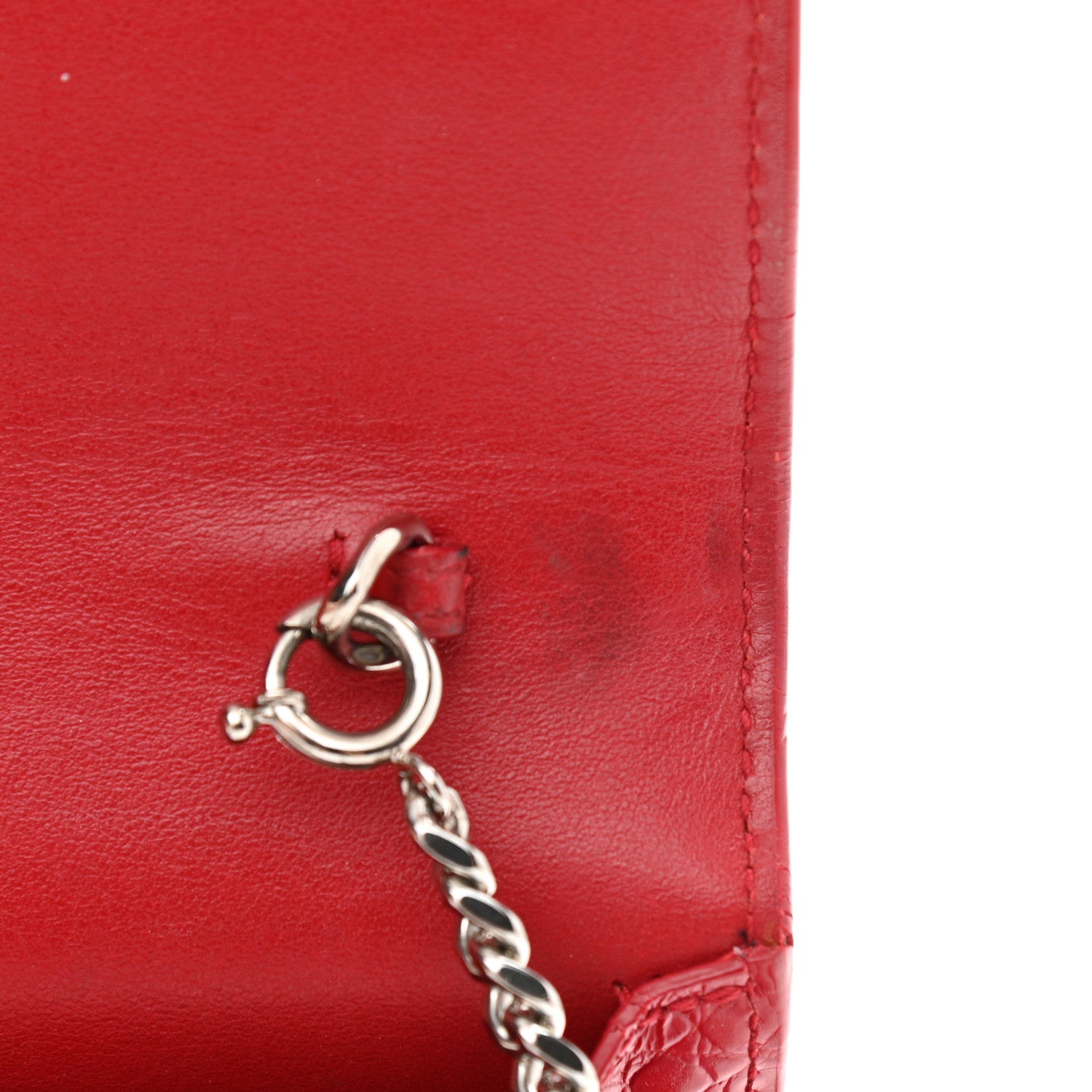 Saint Laurent Calfskin Crocodile Embossed Monogram Sunset Chain Wallet Rouge Eros 14 of 17