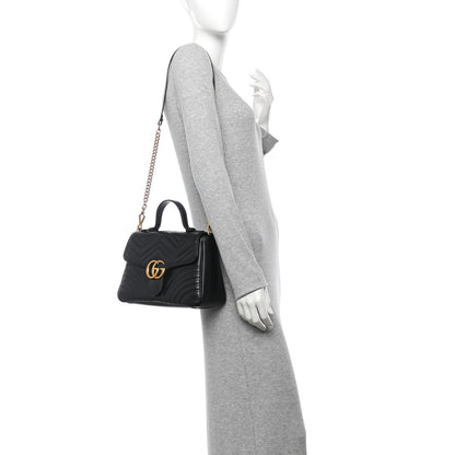 Gucci Calfskin Matelasse Small GG Marmont Top Handle Shoulder Bag Black 2 of 10