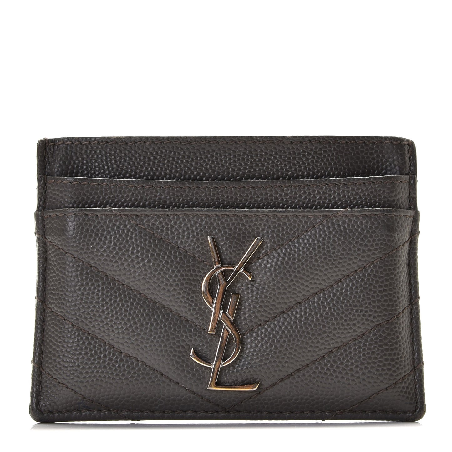Grain De Poudre Matelasse Chevron Monogram Credit Card Case Coal