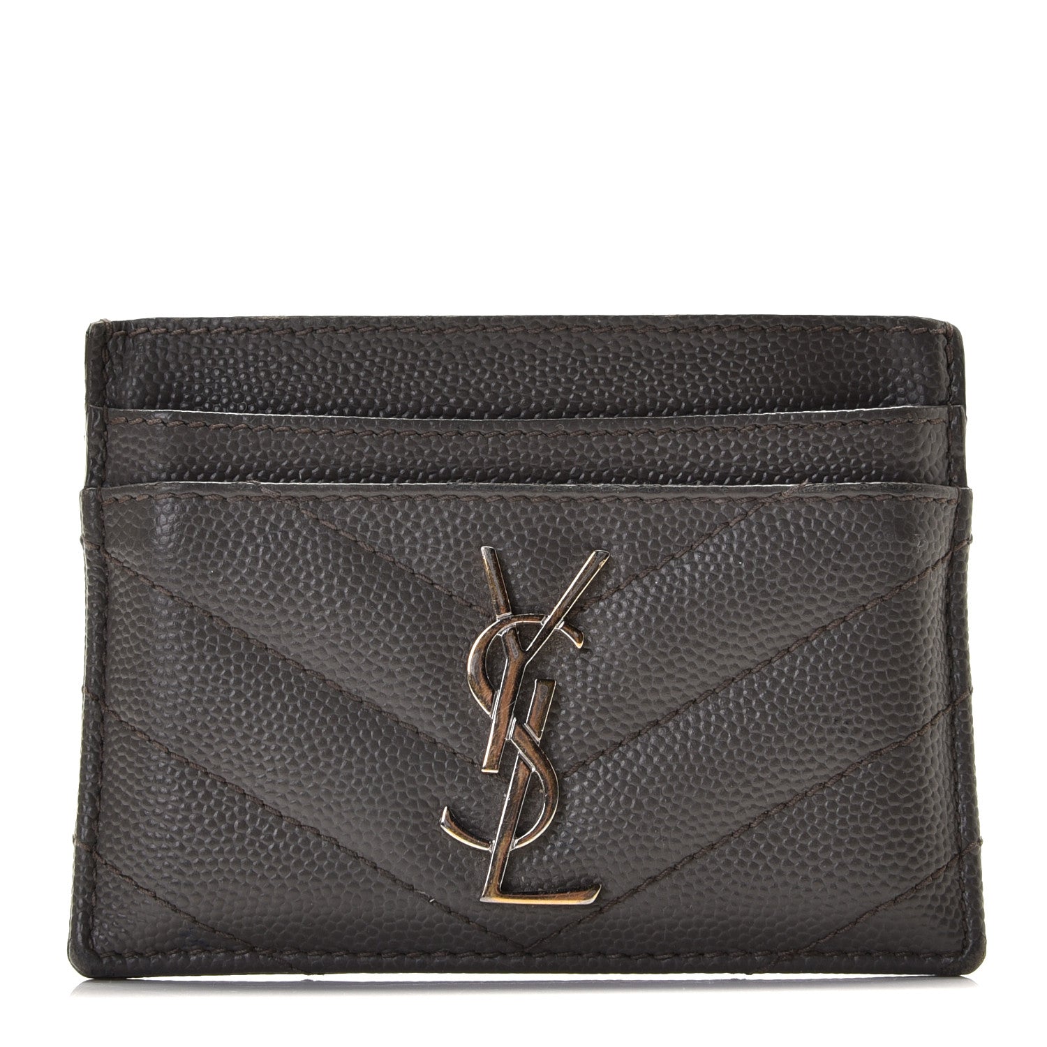Saint Laurent Grain De Poudre Matelasse Chevron Monogram Credit Card Case Coal 1 of 8