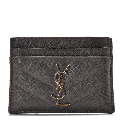 Saint Laurent Grain De Poudre Matelasse Chevron Monogram Credit Card Case Coal 1 of 8
