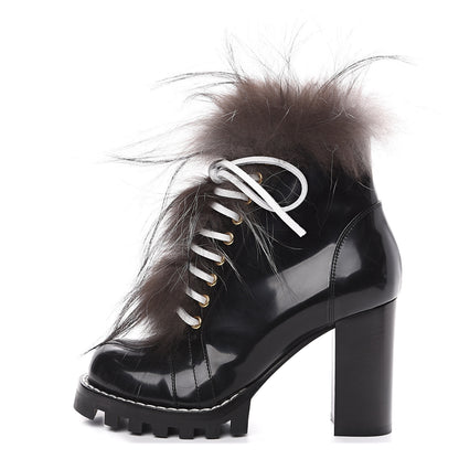 Louis Vuitton Patent Calfskin Fur Star Trail Ankle Boots 38 Black 1 of 7