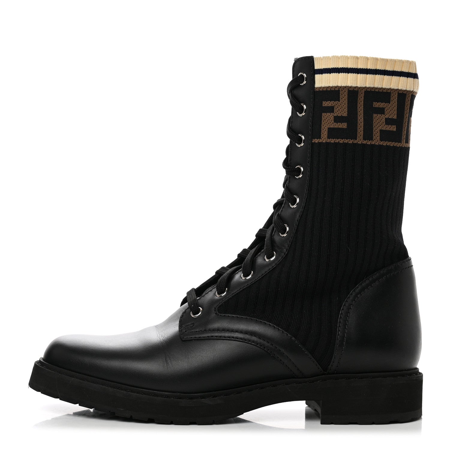 Fendi Calfskin Stretch Fabric Rockoko Biker Boots 41 Tobacco Black Marino 1 of 7