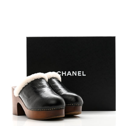 Chanel Crackled Sheepskin CC Mules 39 Black 10 of 10